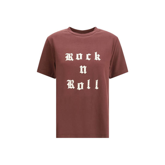 Zadig & Voltaire Bordeaux Cotton T-Shirt with rock & roll rhinestones, ribbed neck, bold rock-chic style, autumn/winter fashion.
