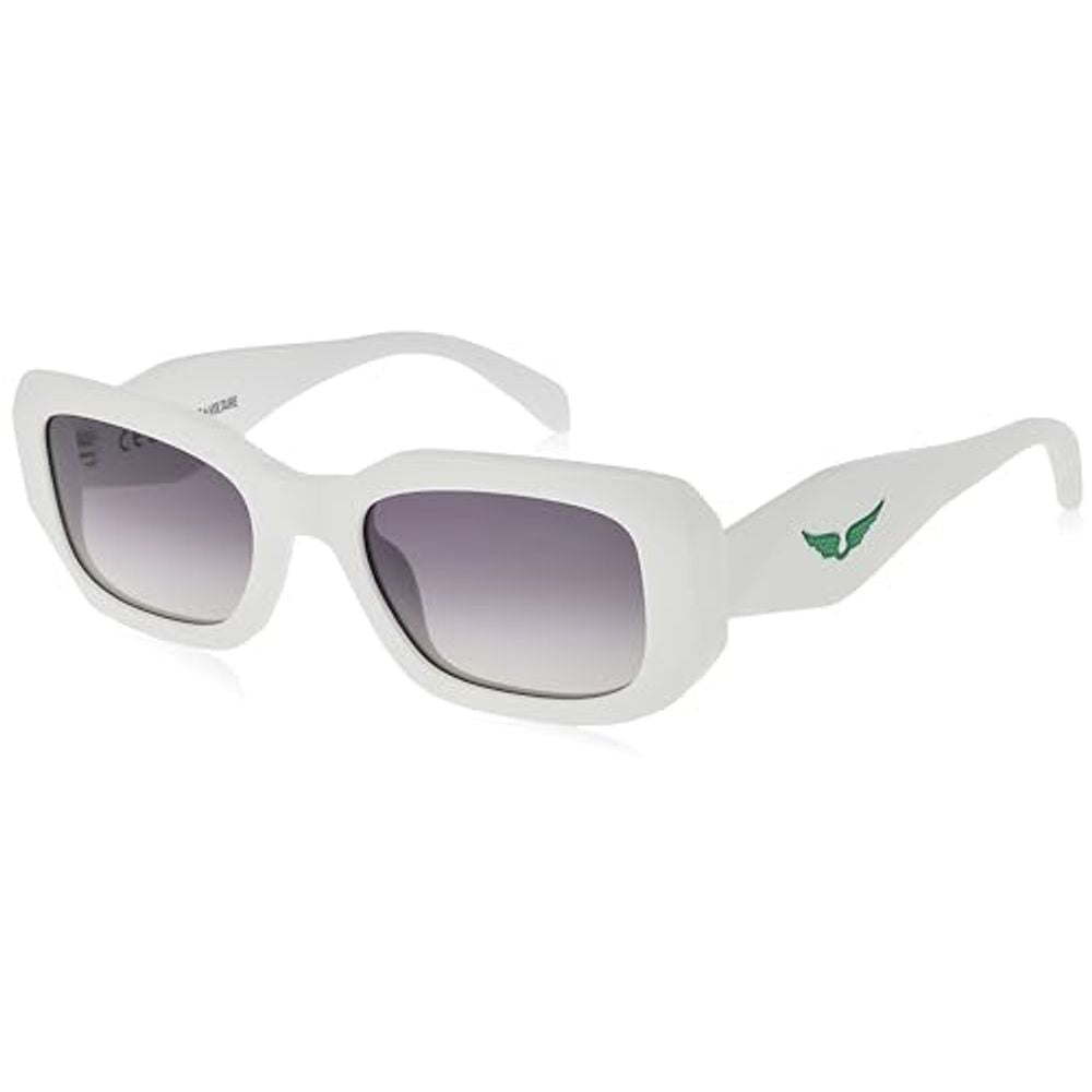 Zadig & Voltaire White Acetate Sunglasses for women with rectangular lenses measuring 52/21/140mm in white acetate material.