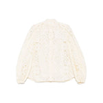 Zimmermann Shirts Ivory blouse with floral detailing, button fastening, long sleeves, elastic cuffs, beige color. True to size fit.