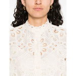 Zimmermann Shirts Ivory with floral cut-out detailing and elasticated cuffs, front view of Rhiannon embroidered long-sleeve blouse.